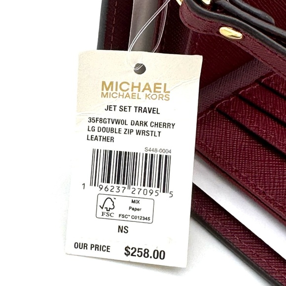 Michael Kors Large Jet Set Travel Double Zip Wallet Dark Cherry - Picture 9 of 9